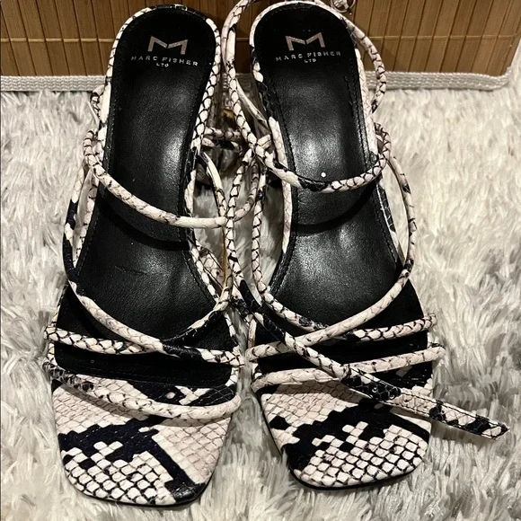 Marc Fisher Black and White Snake Print Heels - Picture 2 of 7